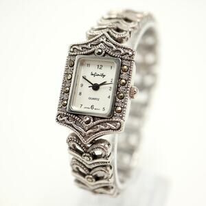 Infinity Womens Marcasite Elegant Frame 20mm Watch Silver Tone w New Battery